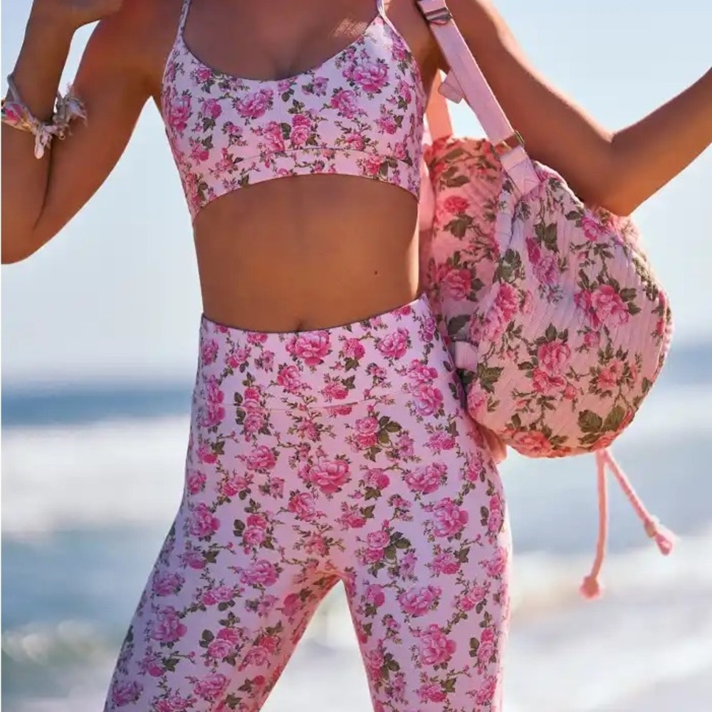Bandier x Loveshackfancy matching top and biker shorts set peony floral
